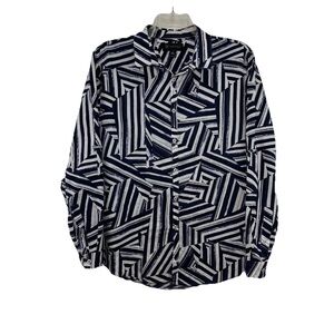 INC Solid Striped Printed Button Shirt Women’s XL Linen Cotton Blend Blue White